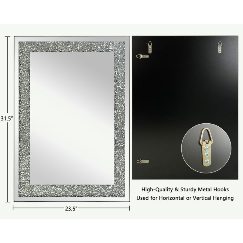 Grand miroir mural décoratif rectangulaire argenté mural pour la maison, le salon, la chambre à coucher et le vestibule (91 * 61CM)