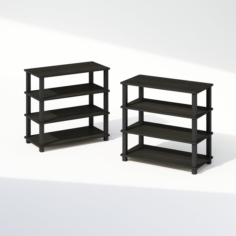 17 Storeys Durso 4-Tier Multipurpose Standing Shelves, Dark Cherry/Black, Set of 2, Espresso