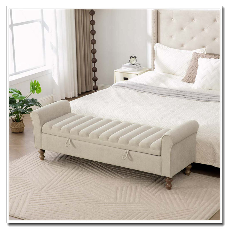 65.55" Wide Modern Upholstered Storage Bench, Griege