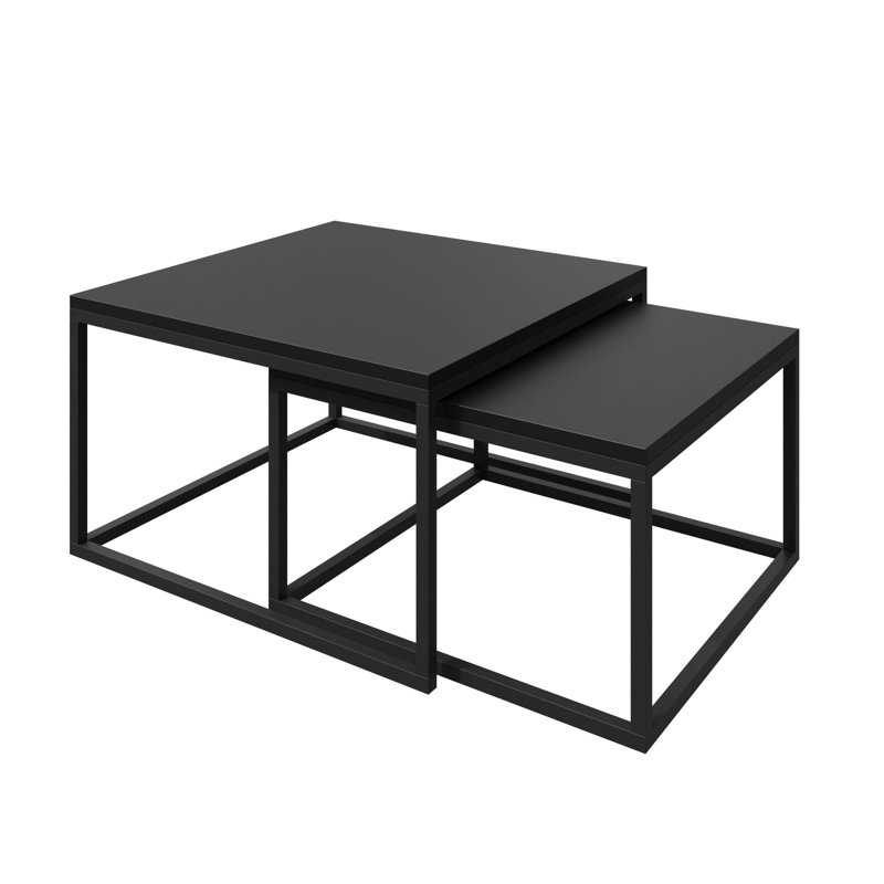 Sattley 2 Piece Coffee Table, Black Matt, White