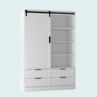 Tall Bedroom Armoire Wardrobe Cabinet With Hanging Rod