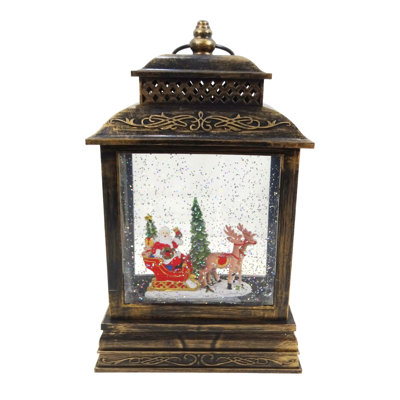 Santa Sleigh and Reindeer Snowglobe with LED and Music