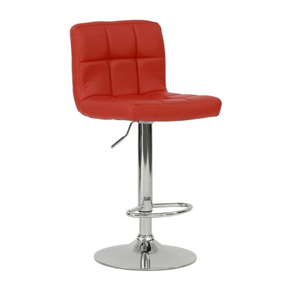 Adjustable Height Red Faux Leather Upholstery Arm Less Barstool  Set Of 2