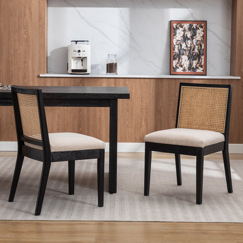 Arnkell Modern Solid Wood Dining Chair with Rattan Back