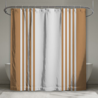 Rideau de douche beige à rayures blanches extra long