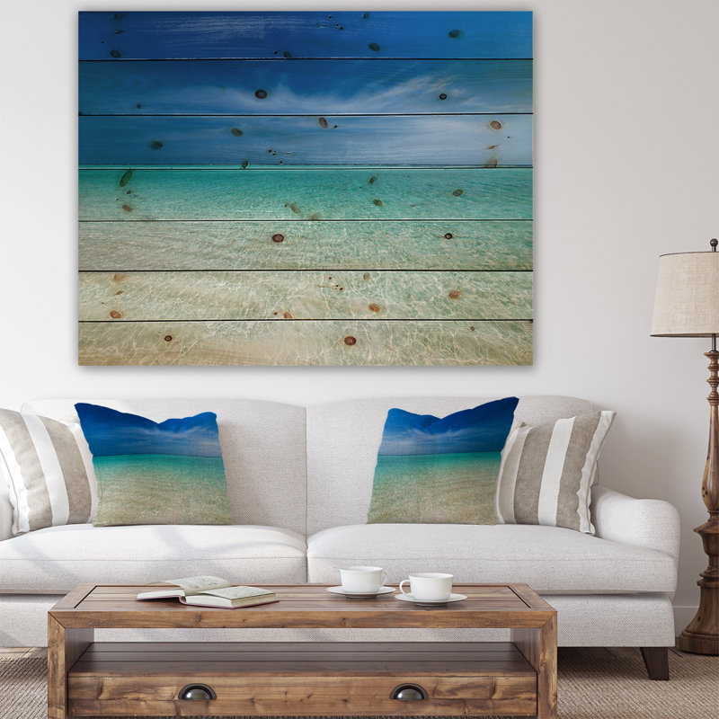 Photographie « turquoise océan under blue sky », H 15 po x l 20 po x P 1 po, Bois