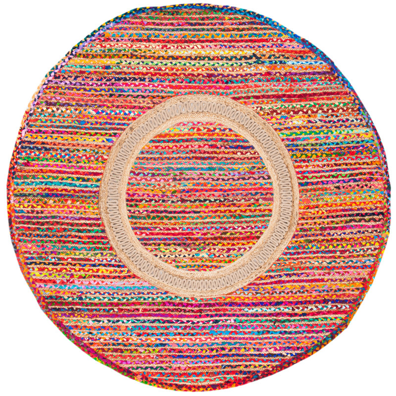 Braided Hand Woven Cotton/Jute Southwestern Rug in Red, Round 6'