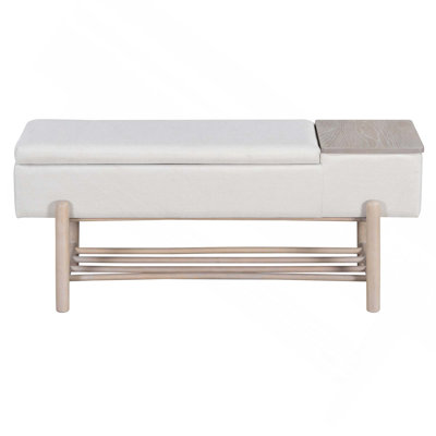 Modern Upholstered Storage Bench With Hidden Compartment And Lower Rack For Living Room Entryway Hallways