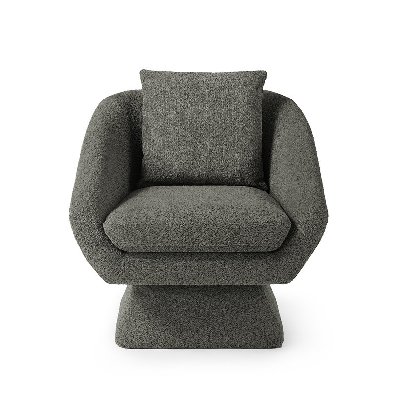 Arafaat 80Cm Wide Swivel Barrel Chair, Grey Wool