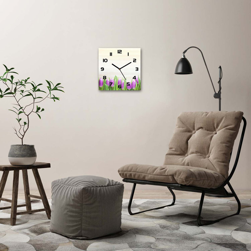 Glass Wall Clock, Black/Beige/Green/Purple