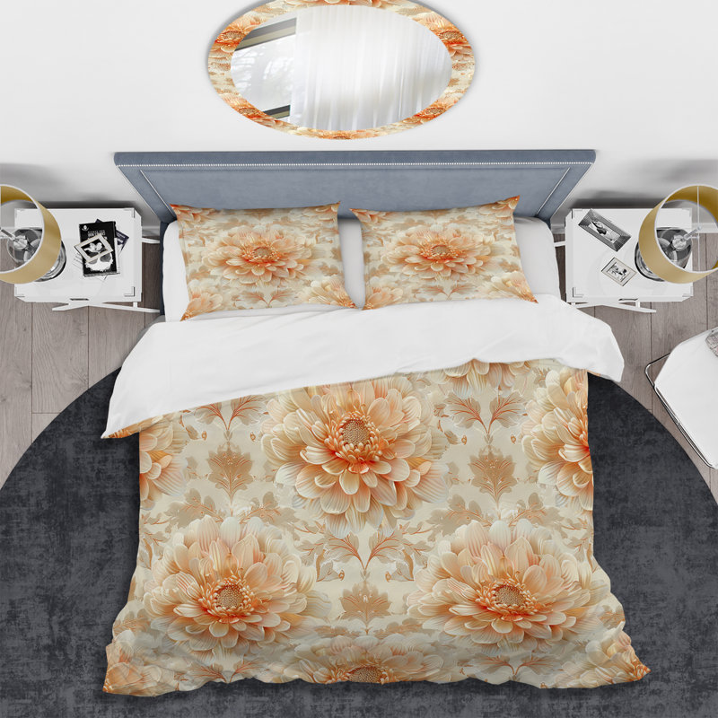 Ensemble de housse de couette moderne White Gold Flower Elegance II, Housse de couette simple et deux taies décorative