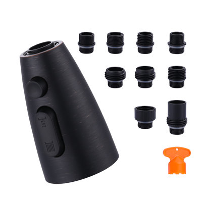 Remplacement de la tête de robinet de cuisine rétractable en nickel brossé, tête de jet de robinet d'évier de cuisine à 3 fonctions, tête de jet de robinet rétractable avec 9 adaptateurs