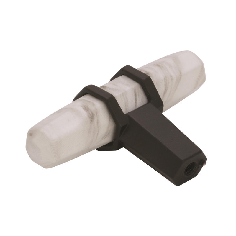 Marble White and Matte Bronze T-Handle Cabinet Knob