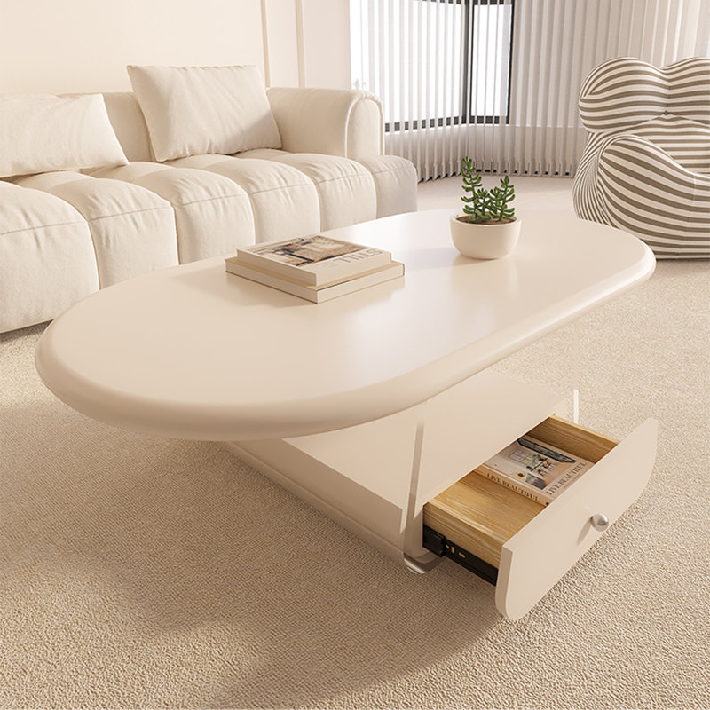Oval acrylic suspension coffee table, 15.7" H x 39.4" L x 23.6" W, White Pink