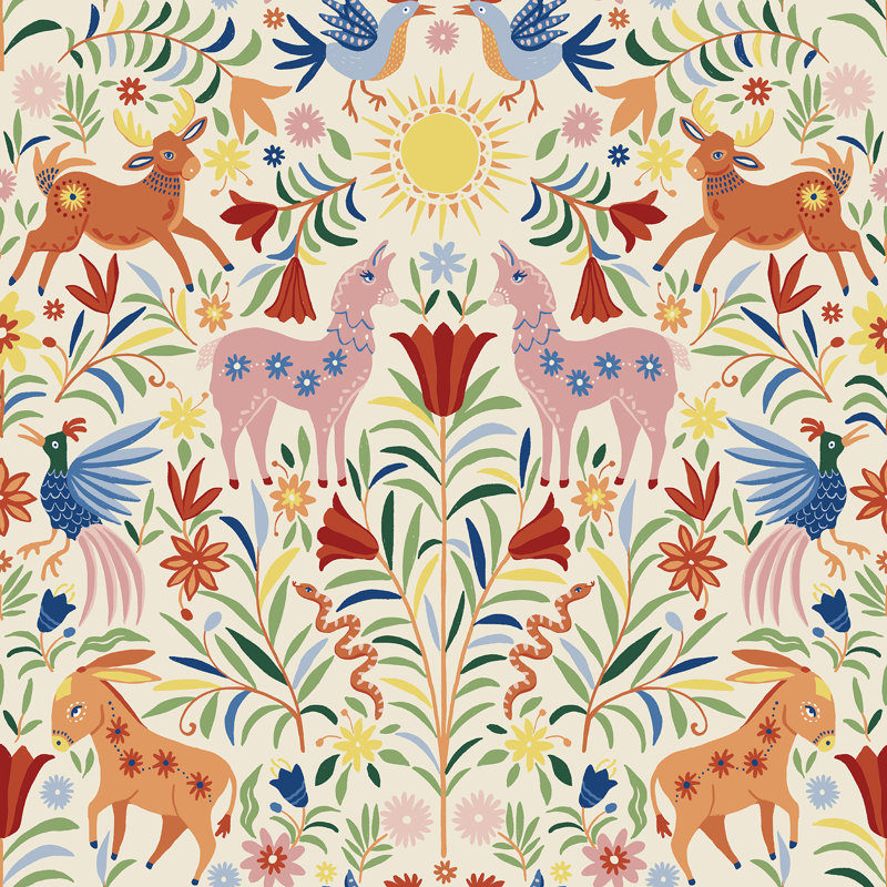 Papier peint adhésif «Whimsical Creatures», Crème, crème