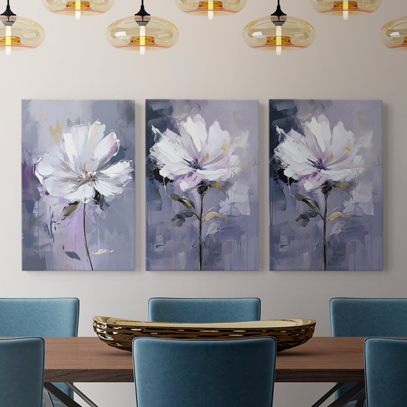 Série d'étude florale CXLV - Ensemble de 3 toiles tendues avec châssis - Prêt à être accroché, H 48 po x l 32 po
