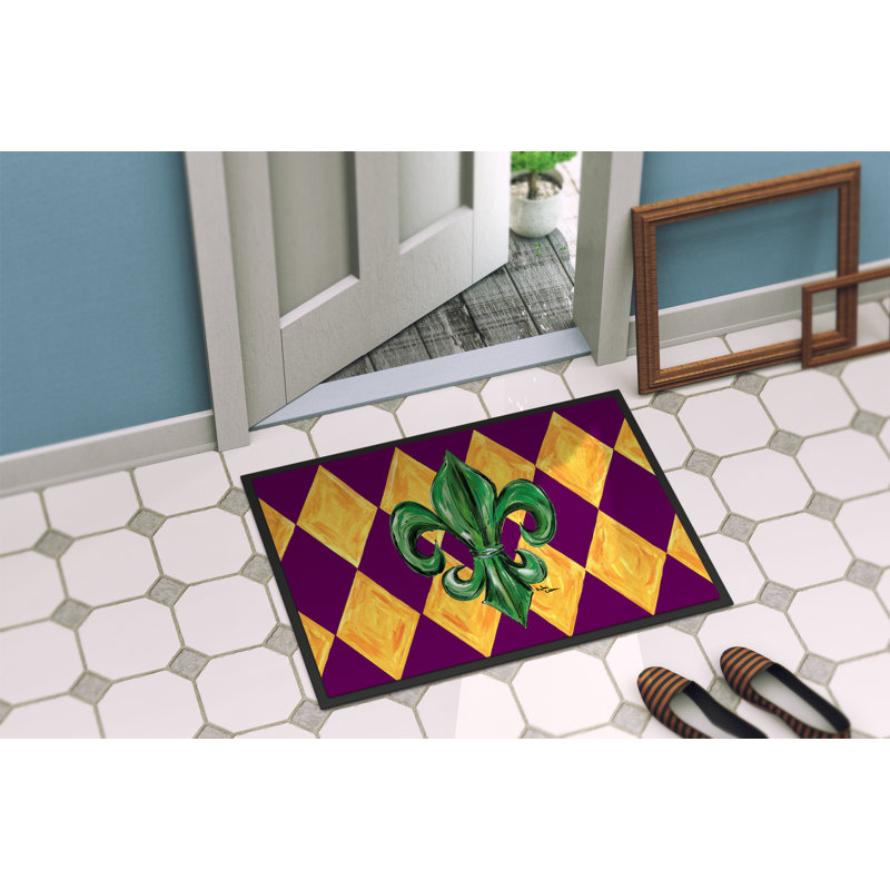 Tapis d'intérieur anti-dérapant Hayslett Mardi Gras Fleur De Lis, Rectangle 1 pi 6 po x 2 pi 3 po