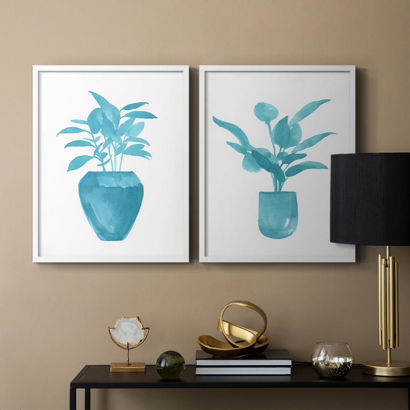 Impression encadrée V-Premium Watercolor House Plant - prête à être accrochée - aucun clou requis - aucun clou requis, Blanc