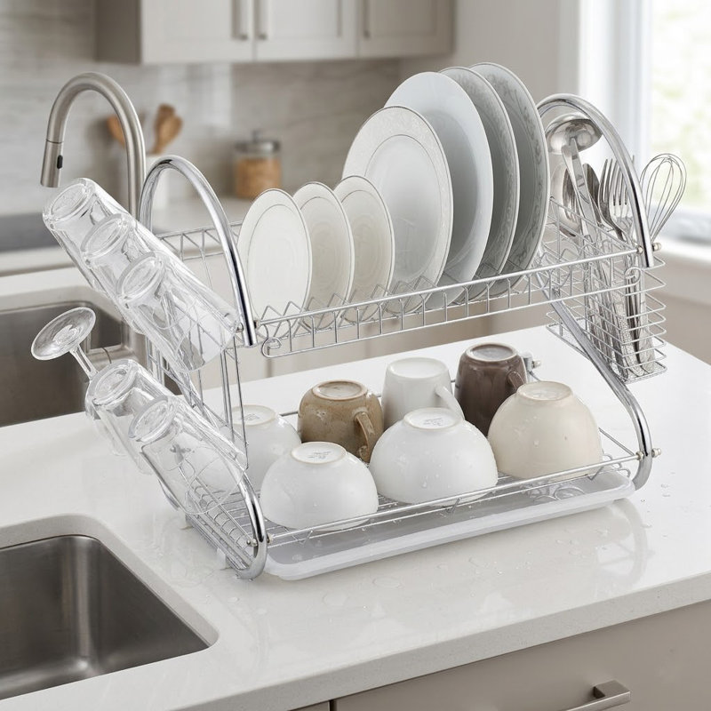 Dish Drainer 2 Tier 16", 15.6" H x 9.6" W x 16" D