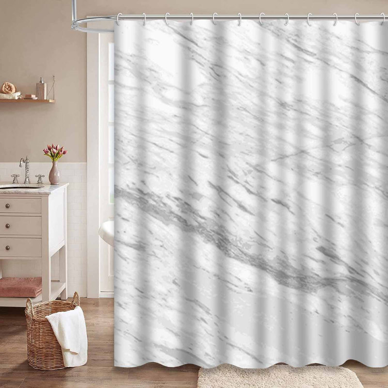 Rideau de douche blanc abstrait en marbre blanc avec 12 crochets, L 72 po x l 84 po
