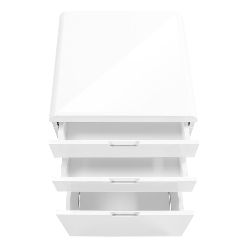Contemporary File Cabinet With Rolling Wheels And Glossy White Laminate Finish Mobile Office Cabinet, 3 Storage, Printer Stand Smooth Running