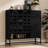 Black Woven Door Cabinet With Arched Doors, Adjustable Shelves And Metal Legs For Entry Living