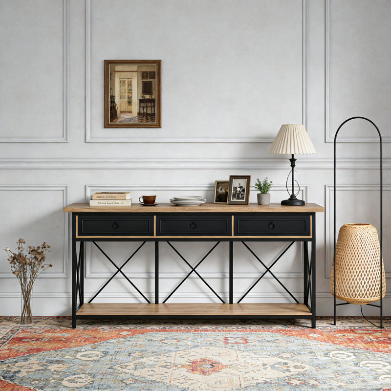 Table console à 3 tiroirs avec vestibule et tablette de rangement, Black & Brown