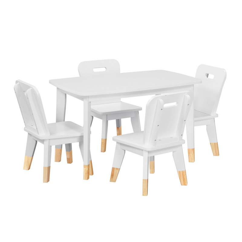 Ensemble de 5 pièces de table et chaises pour enfants avec finition blanche et cadre en bois robuste, petite table de jeu avec chaises