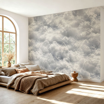 Wall Mural Peel and Stick Wallpaper Soft White Fluffy Clouds Overcast Sky Self-Adhesive Removable Contact Paper Wall Decor for Living Room Bedroom 69"H x 96"W