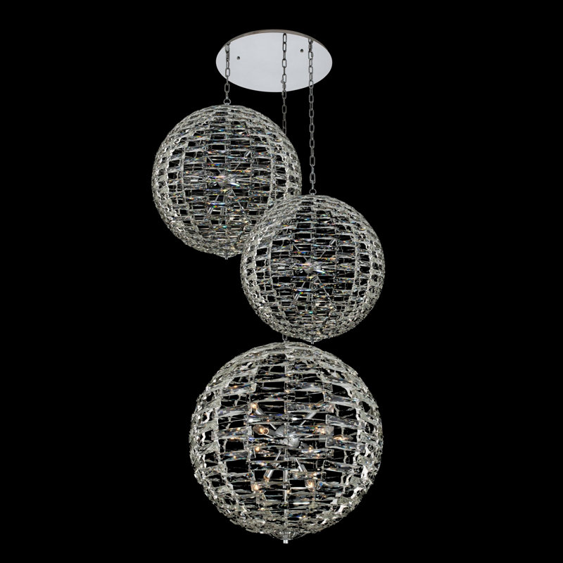Alta 3 Orb Drop (26+26+36), 141" H x 49.5" W x 49.5" D, Polished Chrome