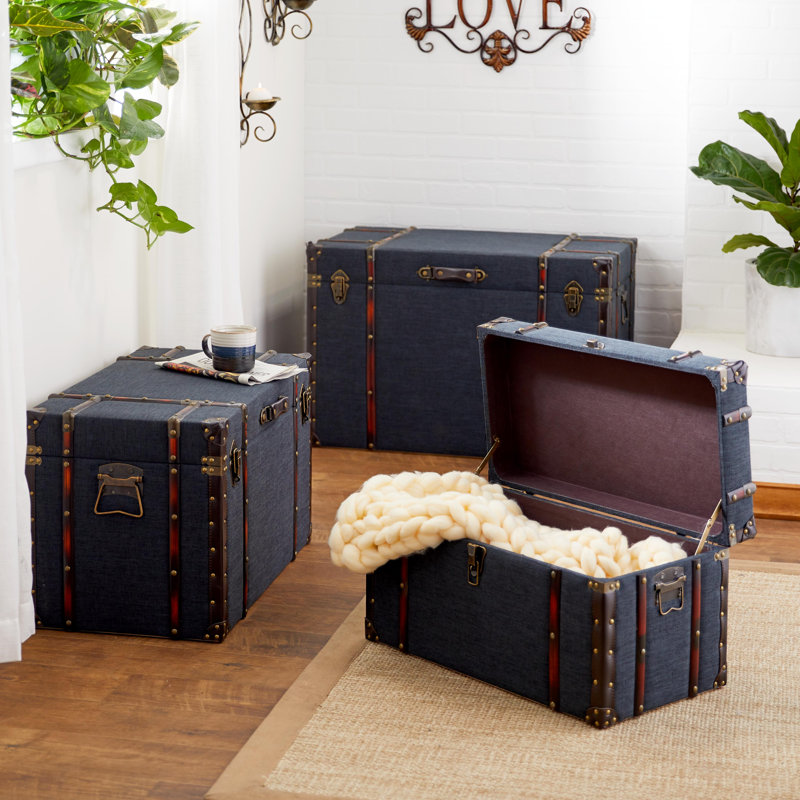Ensemble de coffre décoratif en tissu avec revêtement à charnière bleu Accime