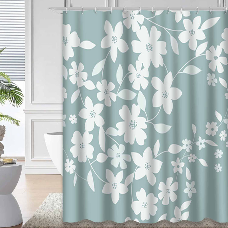 Rideau de douche imperméable et floral avec 12 crochets, L 72 po x l 72 po