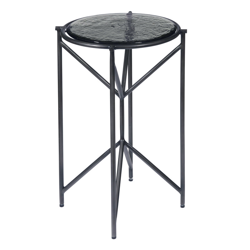 Black Round Metal and Glass Transitional Side Table