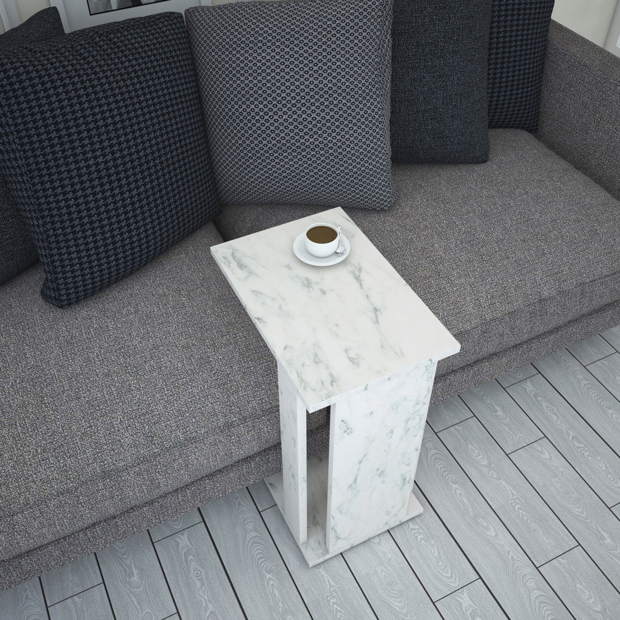 Orren Ellis Ingi Single C End Table With Wheels- White Marble | Wayfair