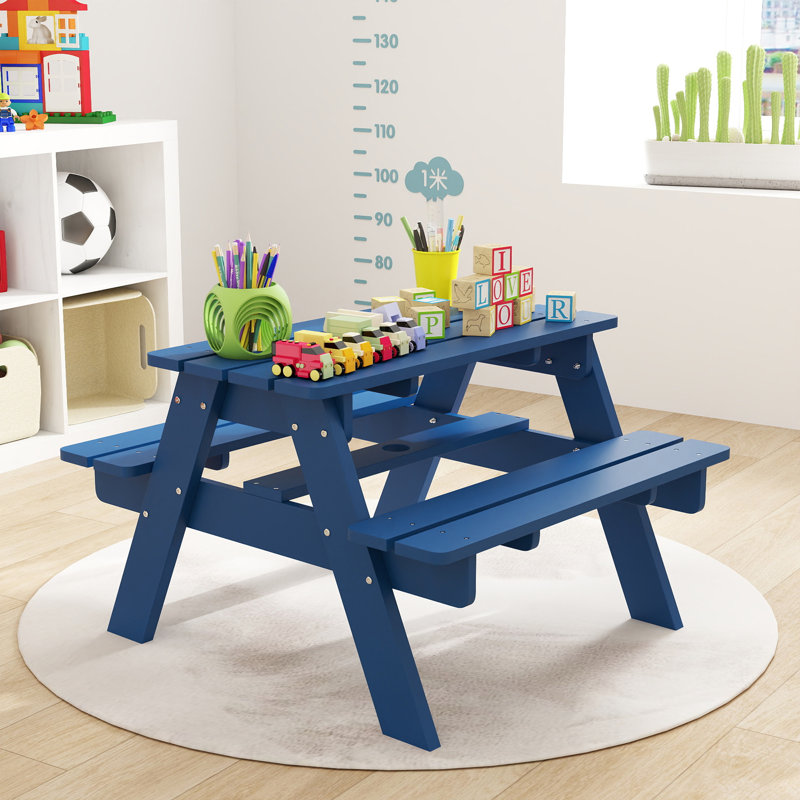 Table de pique-nique pour enfants, table de pique-nique pour tout-petit Hdpe, ensemble pour table et chaises pour enfants avec trou pour parasol