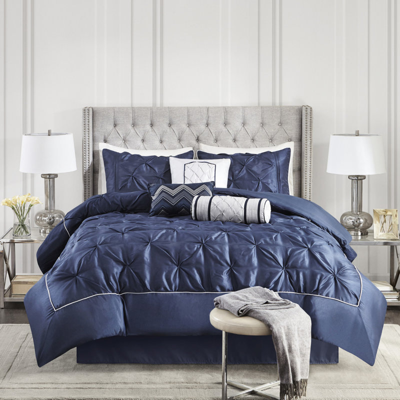 Magnifique literie grand bleu marine, 7 pièces avec housse de couette et housse, Marine