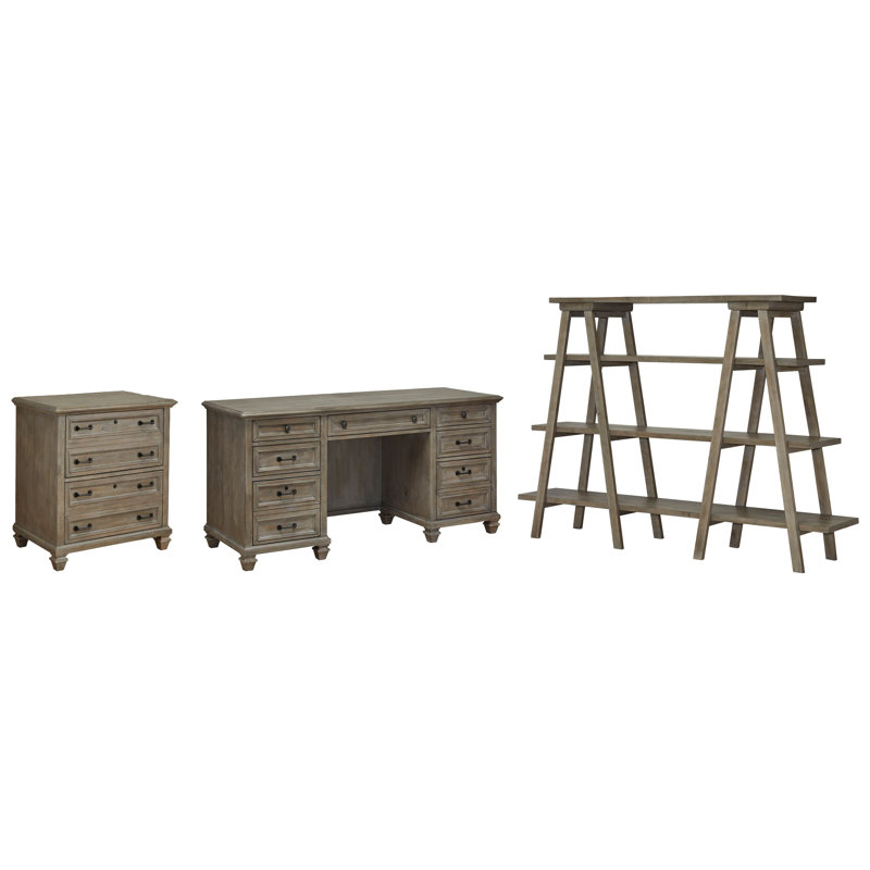 Credenza With Lateral File And Bookshelf, Dovetail Gray, 3 Pieces: Desk, Filing Cabinet, Bookshelf