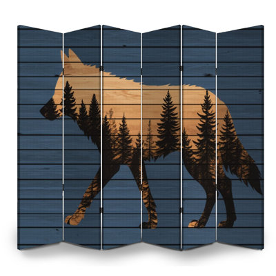 Cloison pliante à 6 panneaux pour homme avec grotte loup bleu royal et silhouette inspirée de la toile