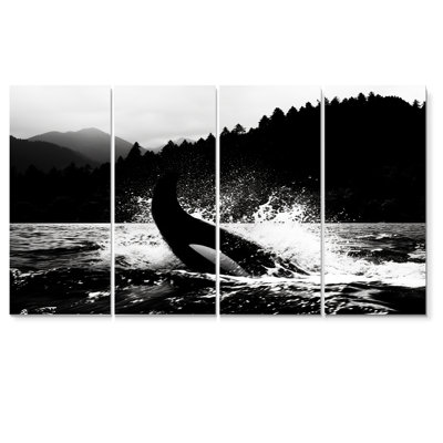 Orque éclaboussant dans l'eau, ensemble de décorations murales monochromes 4 pièces
