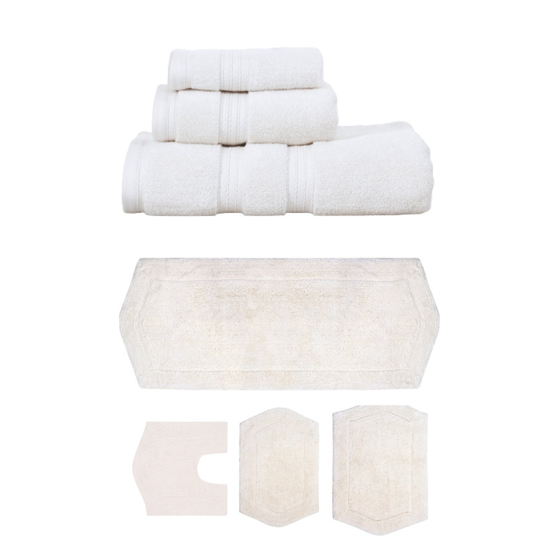 Bryd Collection 100% Soft Cotton 3 Pc Towel Set & 4 Pc Bath Rug Set, (Set of 7), Ivory