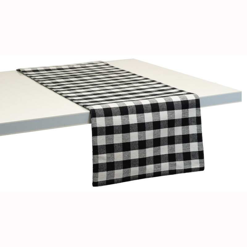 Alicio Gingham 100% Cotton Table Runner, Black/White, 13" X 72"