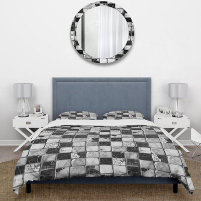 Grey Black Midcentury Mosaic Tiles IV - Midcentury Duvet Cover Set