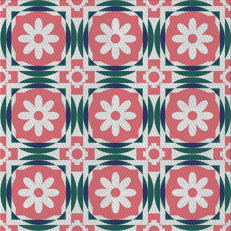 Tapis vert / rose Power Loom, Carré 4 pi