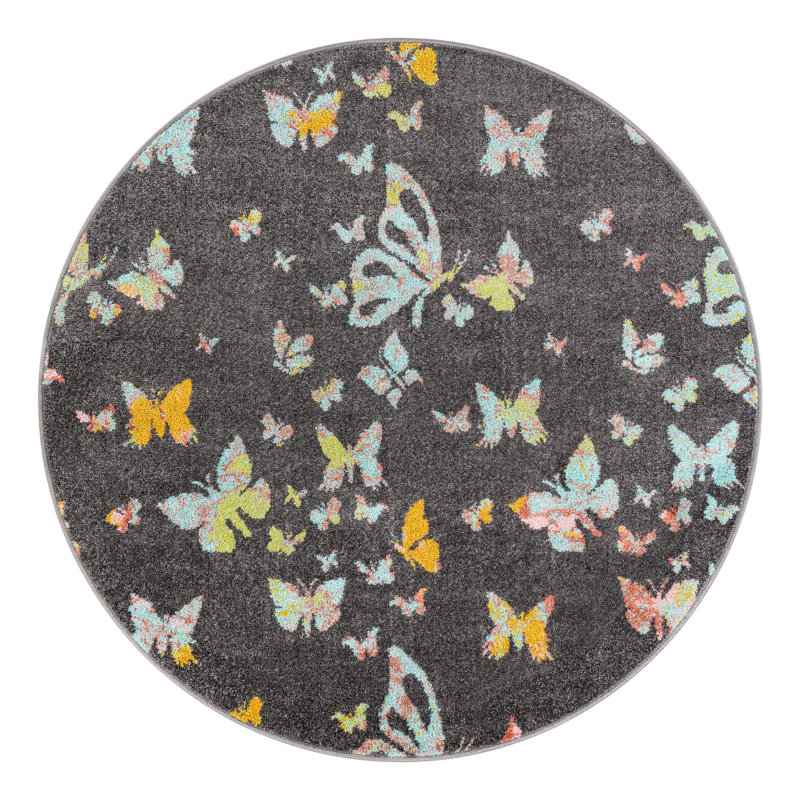 Unique Loom Butterflies Whimsy Kids Rug, Round 5'1"