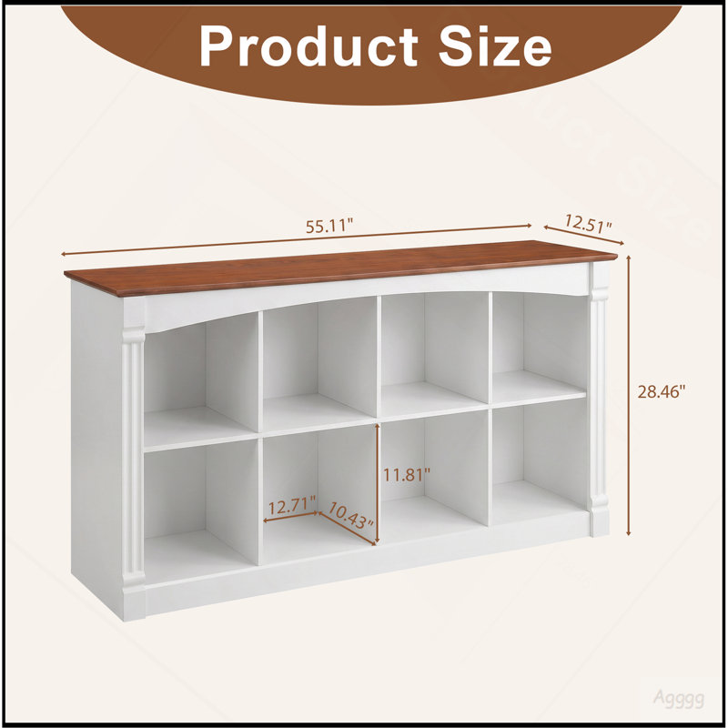 Organisateur de rangement à 8 cubes, bibliothèque cubique en bois à deux niveaux à 2 niveaux avec moulures décoratives, étagère à casiers ouverts, console basse pour salon, chambre à coucher, bureau