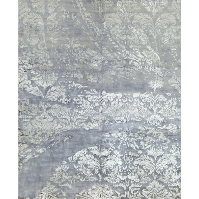 Tapis gris et argent noué à la main de haute qualité