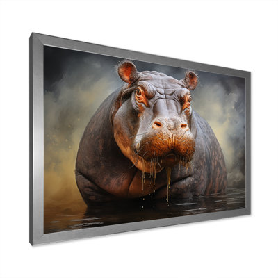 Gris majestueux, élégance hippopotame I - art mural hippopotame