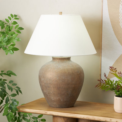  Lampe de table de vase en céramique de style antique avec abat-jour tambour blanc Ferman Cole