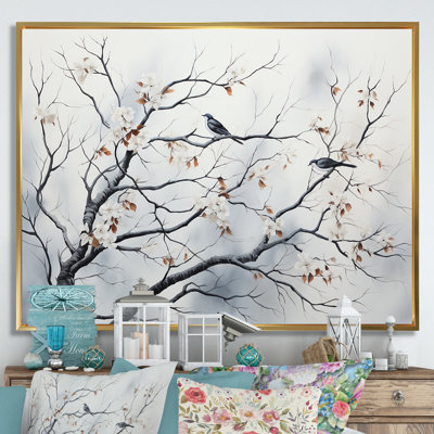 «Grey floral printanier», reproduction d'art sur toile encadrée