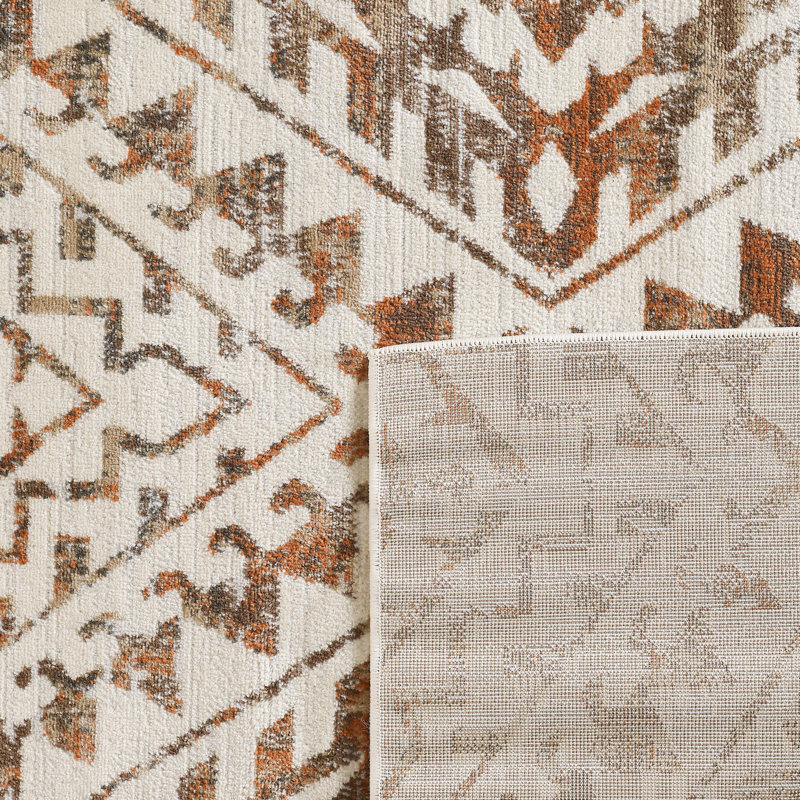 Losoya Geometric Southwestern Area Rug in Brown/Beige/Cream, Rectangle 2' x 3'